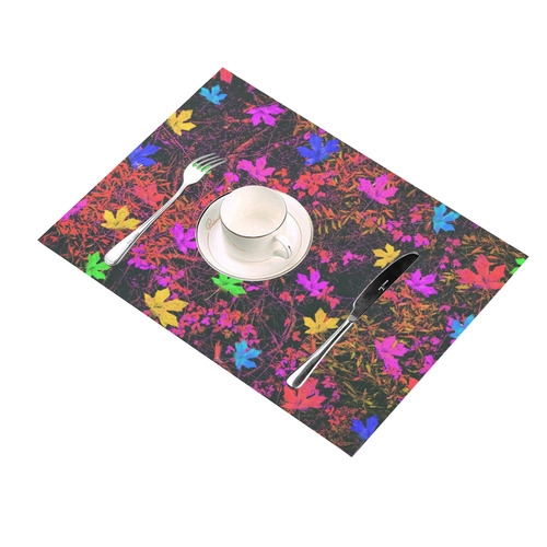 maple leaf in yellow green pink blue red with red and orange creepers plants background Placemat 14’’ x 19’’ (Set of 4)