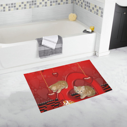 Cute kitten with hearts Bath Rug 20''x 32''