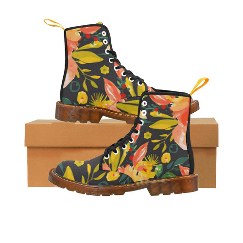 Watercolor Autumn Floral Martin Boots For Women Model 1203H