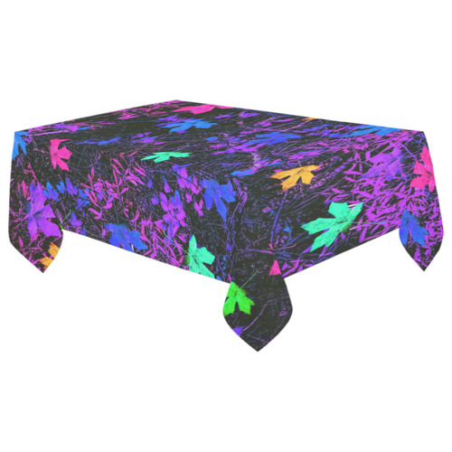 maple leaf in pink blue green yellow purple with pink and purple creepers plants background Cotton Linen Tablecloth 60"x 104"