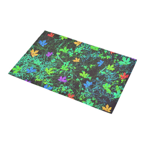 maple leaf in pink blue green yellow orange with green creepers plants background Bath Rug 16''x 28''