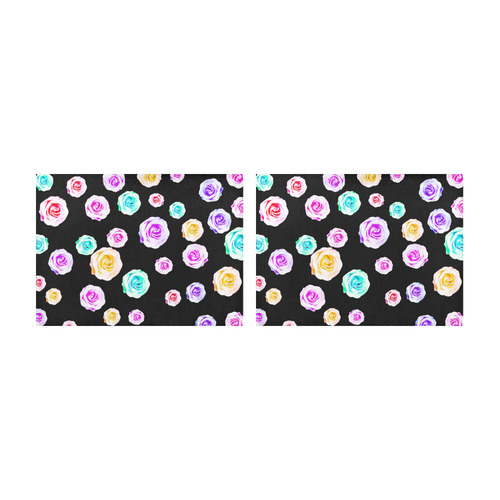 colorful roses in pink purple green yellow with black background Placemat 14’’ x 19’’ (Set of 2)