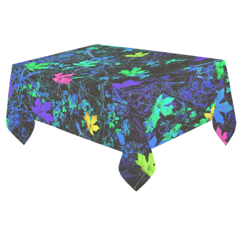 maple leaf in pink green purple blue yellow with blue creepers plants background Cotton Linen Tablecloth 60"x 84"