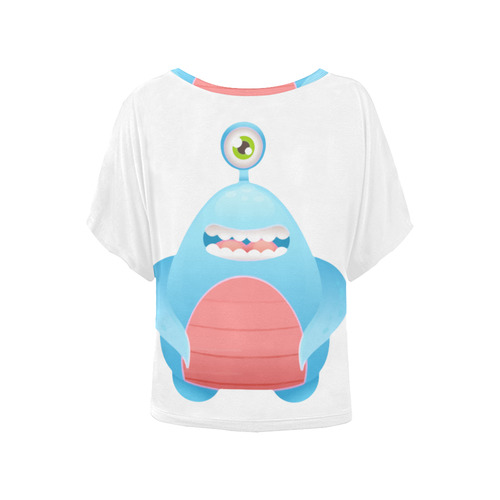 Cute Blue Monster Nice Teeth One Eye Women's Batwing-Sleeved Blouse T shirt (Model T44)