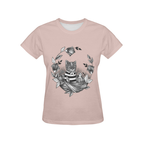 cat set - cat in nest All Over Print T-Shirt for Women (USA Size) (Model T40)