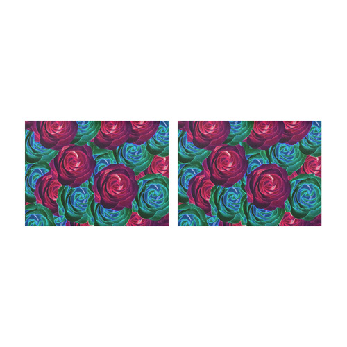 closeup blooming roses in red blue and green Placemat 14’’ x 19’’ (Set of 2)