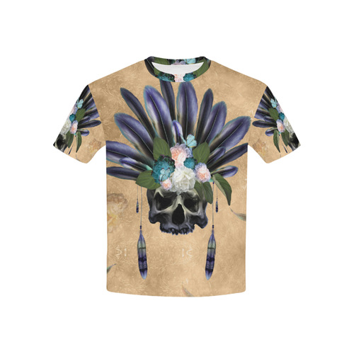 Cool skull with feathers and flowers Kids' All Over Print T-shirt (USA Size) (Model T40)