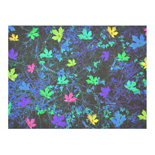 maple leaf in pink green purple blue yellow with blue creepers plants background Cotton Linen Tablecloth 52"x 70"