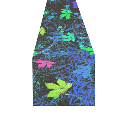 maple leaf in pink green purple blue yellow with blue creepers plants background Table Runner 14x72 inch