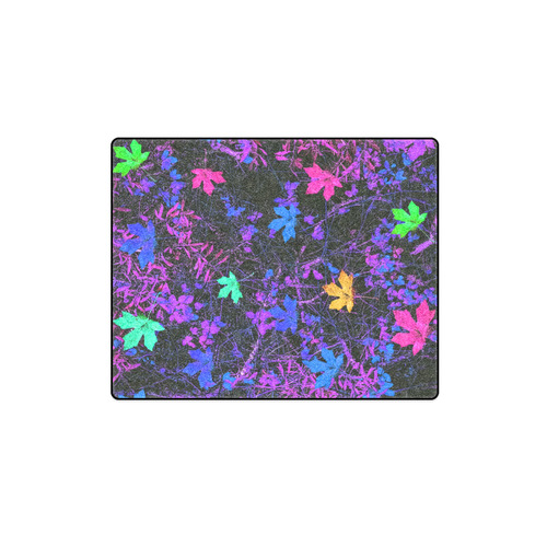 maple leaf in pink blue green yellow purple with pink and purple creepers plants background Blanket 40"x50"
