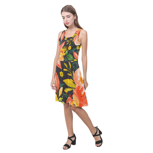 Watercolor Autumn Floral Atalanta Casual Sundress(Model D04)