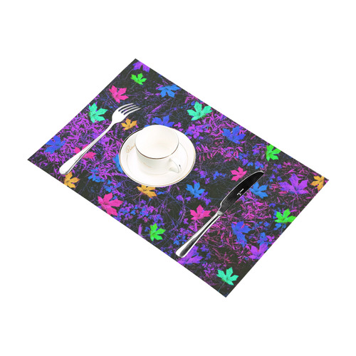 maple leaf in pink blue green yellow purple with pink and purple creepers plants background Placemat 12’’ x 18’’ (Six Pieces)