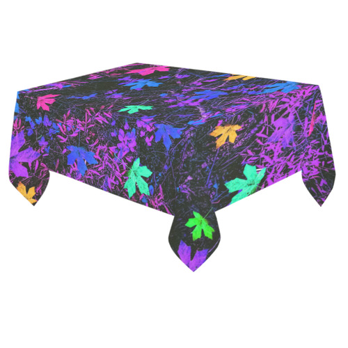 maple leaf in pink blue green yellow purple with pink and purple creepers plants background Cotton Linen Tablecloth 60"x 84"