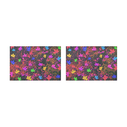 maple leaf in yellow green pink blue red with red and orange creepers plants background Placemat 12’’ x 18’’ (Two Pieces)