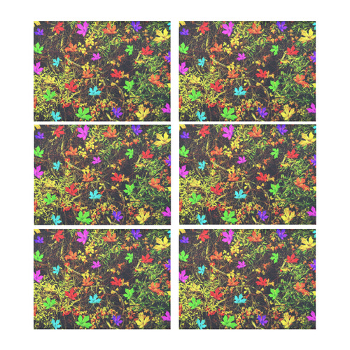 maple leaf in blue red green yellow pink orange with green creepers plants background Placemat 14’’ x 19’’ (Set of 6)