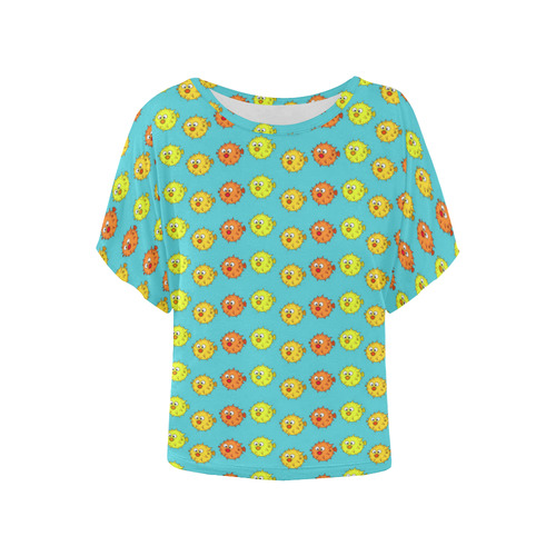 Fish Pattern Women's Batwing-Sleeved Blouse T shirt (Model T44)