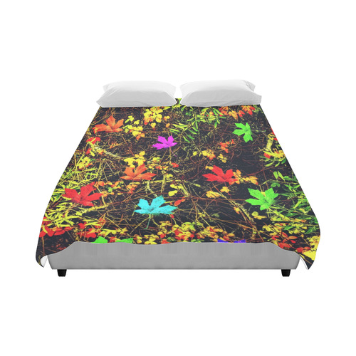 maple leaf in blue red green yellow pink orange with green creepers plants background Duvet Cover 86"x70" ( All-over-print)