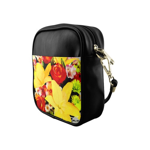 Summer Flowers Floral Red Yellow Watercolor Sling Bag (Model 1627)