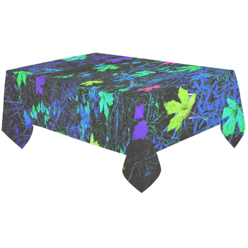 maple leaf in pink green purple blue yellow with blue creepers plants background Cotton Linen Tablecloth 60"x120"