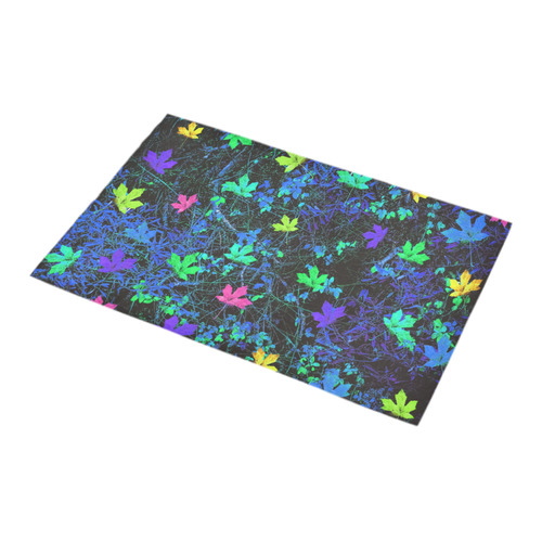 maple leaf in pink green purple blue yellow with blue creepers plants background Bath Rug 16''x 28''