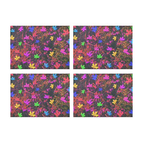 maple leaf in yellow green pink blue red with red and orange creepers plants background Placemat 14’’ x 19’’ (Set of 4)