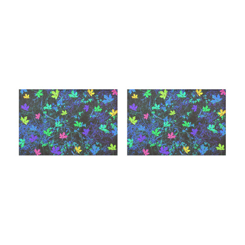 maple leaf in pink green purple blue yellow with blue creepers plants background Placemat 12’’ x 18’’ (Set of 2)