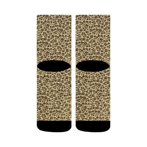 Vintage Floral Coffee Brown Crew Socks