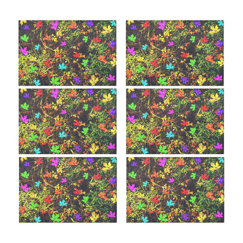 maple leaf in blue red green yellow pink orange with green creepers plants background Placemat 12’’ x 18’’ (Set of 6)