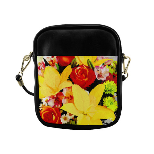 Summer Flowers Floral Red Yellow Watercolor Sling Bag (Model 1627)