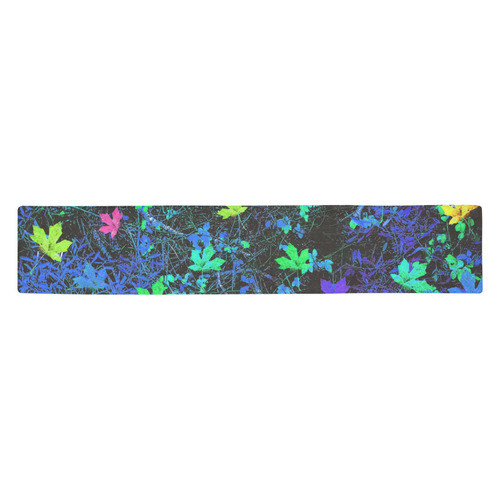 maple leaf in pink green purple blue yellow with blue creepers plants background Table Runner 14x72 inch