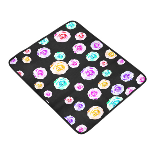 colorful roses in pink purple green yellow with black background Beach Mat 78"x 60"