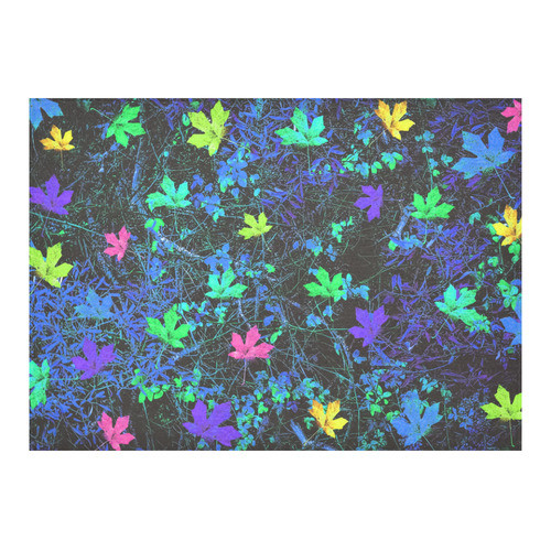 maple leaf in pink green purple blue yellow with blue creepers plants background Cotton Linen Tablecloth 60"x 84"
