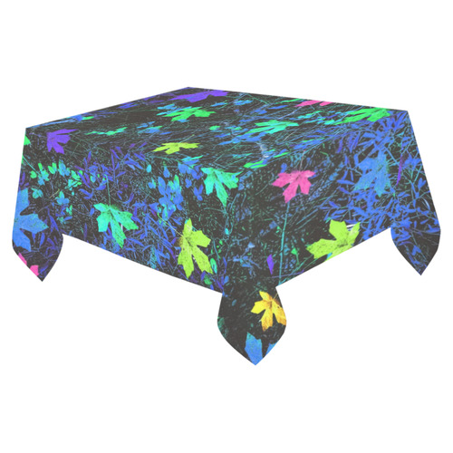 maple leaf in pink green purple blue yellow with blue creepers plants background Cotton Linen Tablecloth 52"x 70"