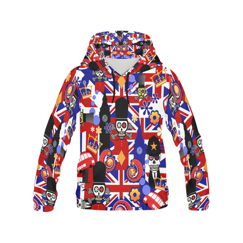 UK London Flag Brit Sugar Skull Print All Over Print Hoodie for Men (USA Size) (Model H13)