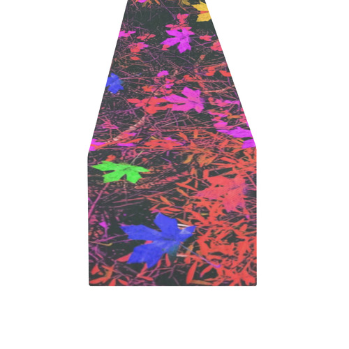 maple leaf in yellow green pink blue red with red and orange creepers plants background Table Runner 14x72 inch