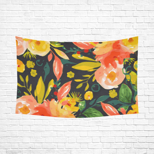 Watercolor Autumn Floral Cotton Linen Wall Tapestry 90"x 60"