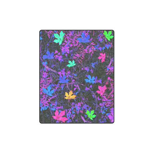 maple leaf in pink blue green yellow purple with pink and purple creepers plants background Blanket 40"x50"