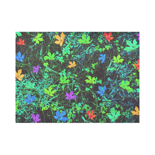 maple leaf in pink blue green yellow orange with green creepers plants background Placemat 14’’ x 19’’ (Six Pieces)
