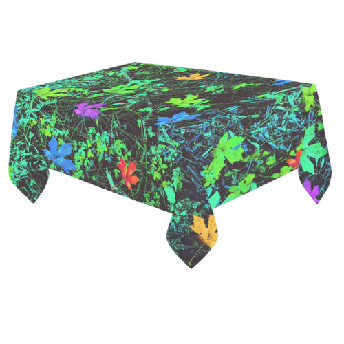 maple leaf in pink blue green yellow orange with green creepers plants background Cotton Linen Tablecloth 60"x 84"