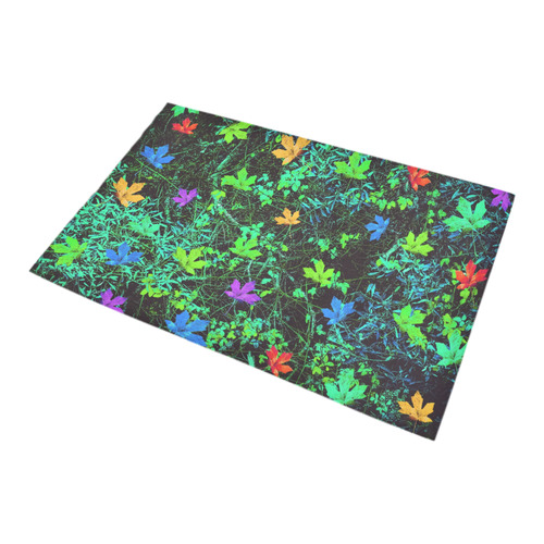 maple leaf in pink blue green yellow orange with green creepers plants background Bath Rug 20''x 32''