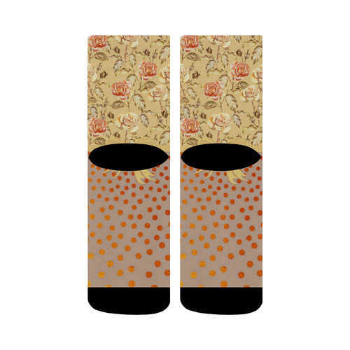 Vintage Roses Polka Dots Ribbon - Red Gold Crew Socks