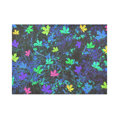 maple leaf in pink green purple blue yellow with blue creepers plants background Placemat 14’’ x 19’’ (Set of 6)