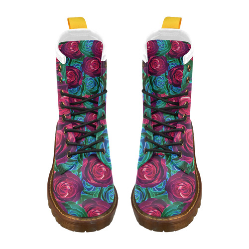 closeup blooming roses in red blue and green High Grade PU Leather Martin Boots For Men Model 402H