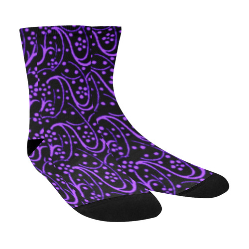 Vintage Swirl Floral Purple Black Crew Socks
