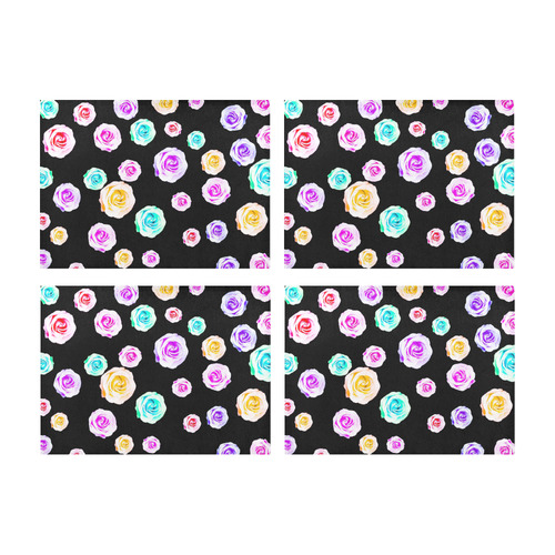colorful roses in pink purple green yellow with black background Placemat 14’’ x 19’’ (Set of 4)