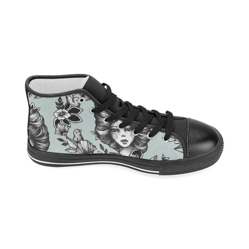 ink girl - girl and birds pattern Women's Classic High Top Canvas Shoes (Model 017)