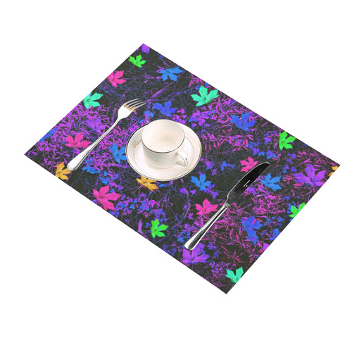 maple leaf in pink blue green yellow purple with pink and purple creepers plants background Placemat 14’’ x 19’’ (Set of 6)