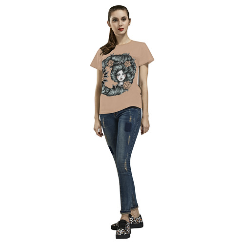 ink girl - flower hair All Over Print T-Shirt for Women (USA Size) (Model T40)