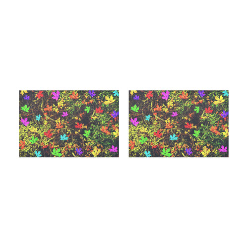 maple leaf in blue red green yellow pink orange with green creepers plants background Placemat 12’’ x 18’’ (Two Pieces)