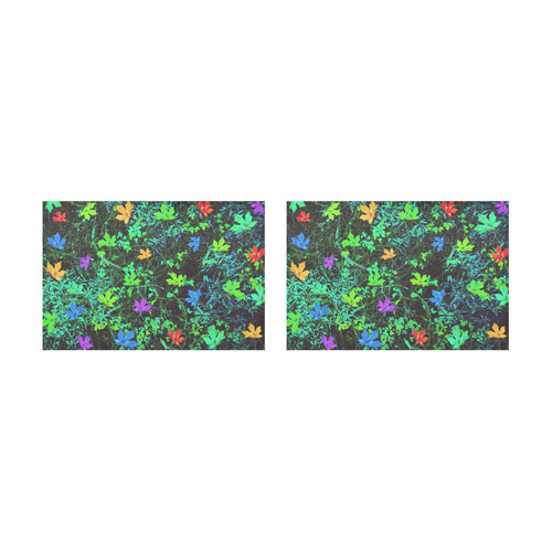 maple leaf in pink blue green yellow orange with green creepers plants background Placemat 12’’ x 18’’ (Set of 2)